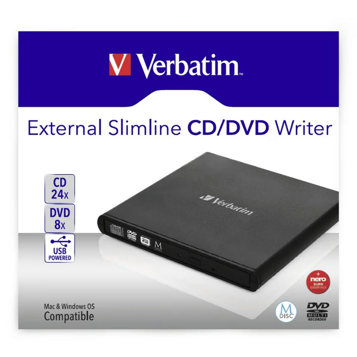 Extern inspelare Verbatim Slimline CD/DVD Svart
